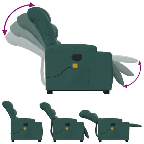 vidaXL Stand up Massage Recliner Chair Dark Green Fabric