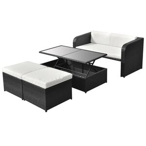 vidaXL 4 Piece Garden Lounge Set with Cushions Poly Rattan Black