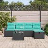 vidaXL Sofa Set with Cushion 6 pcs Black and Turquoise Poly Rattan