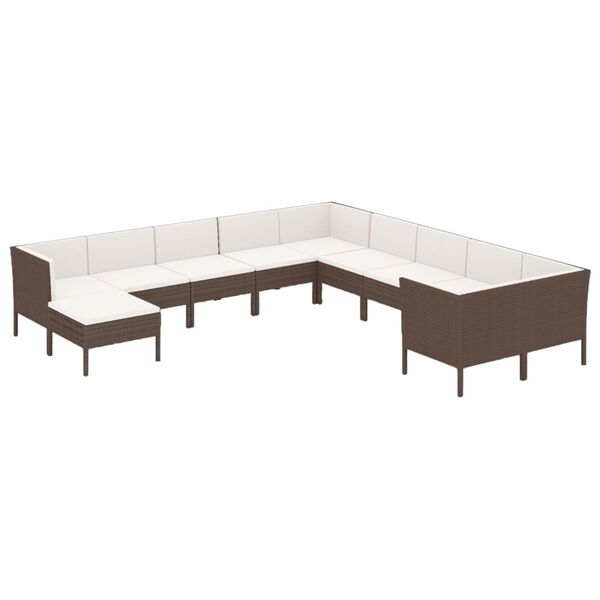 vidaXL 11 Piece Garden Lounge Set with Cushions Poly Rattan Brown