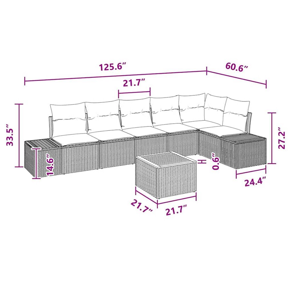 vidaXL Garden Sofa Set 7 pcs Black and turquoise