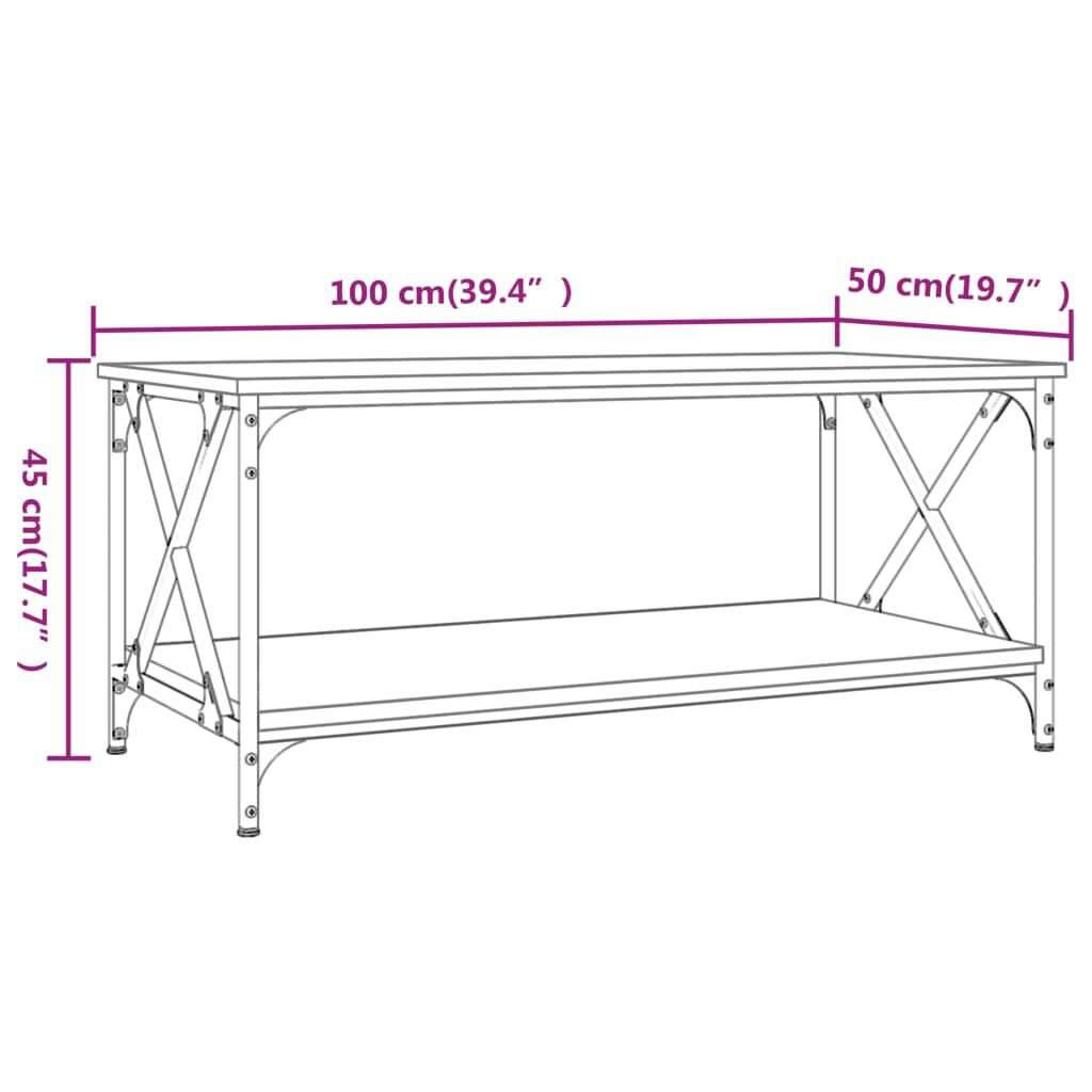 vidaXL Coffee Table Smoked Oak 100x50x45 cm Engineered Wood and Iron
