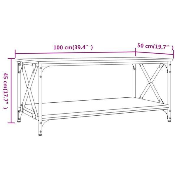 vidaXL Coffee Table Smoked Oak 100x50x45 cm Engineered Wood and Iron