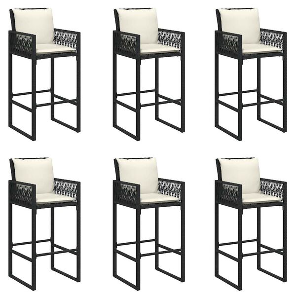 vidaXL 7 Piece Garden Bar Set with Cushions Black Poly Rattan Acacia