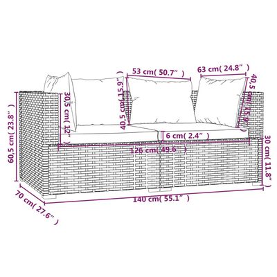 vidaXL 3 Piece Garden Lounge Set with Cushions Grey Poly Rattan