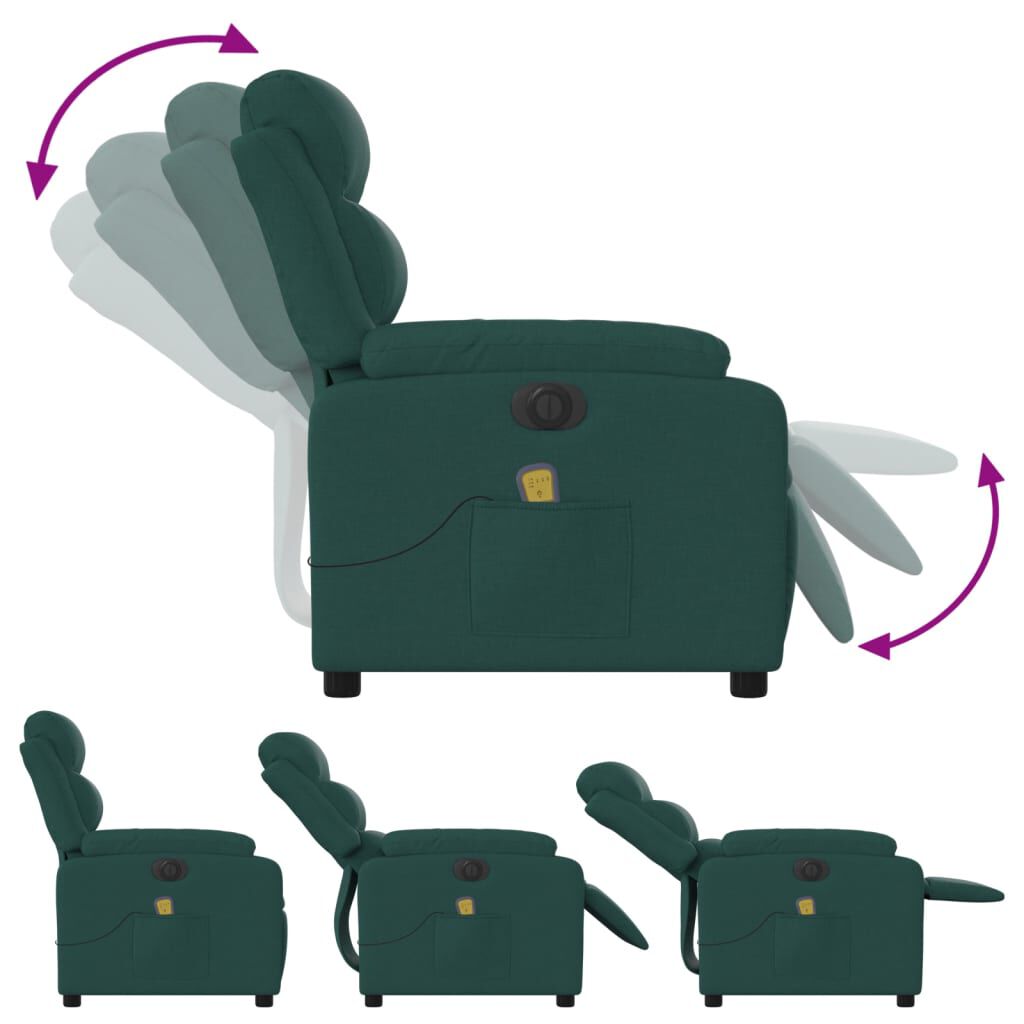 vidaXL Electric Massage Recliner Chair Dark Green Fabric