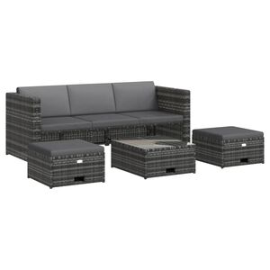 vidaXL 4 Piece Garden Lounge Set with Cushions Poly Rattan Grey