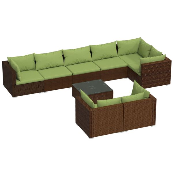 vidaXL 9 Piece Garden Lounge Set with Cushions Brown Poly Rattan