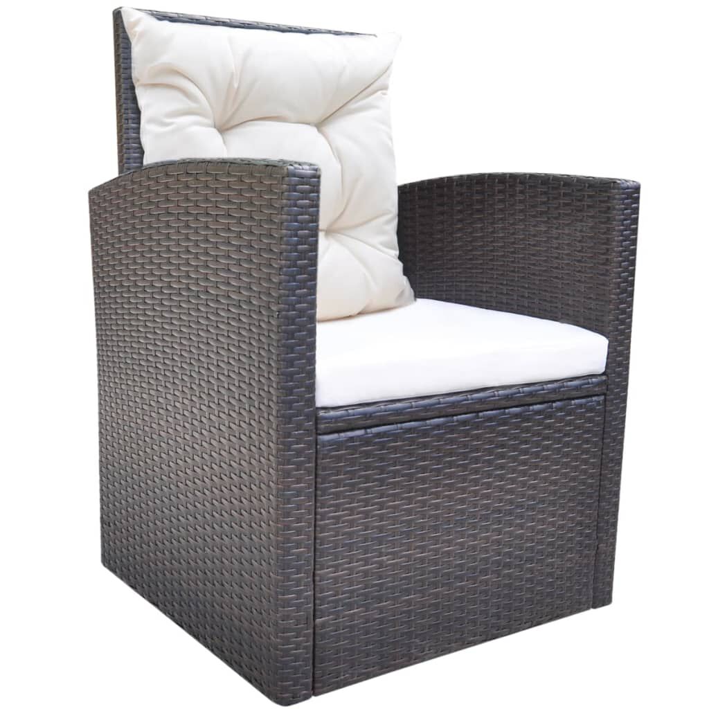 vidaXL 6 Piece Outdoor Dining Set with Cushions Poly Rattan Brown