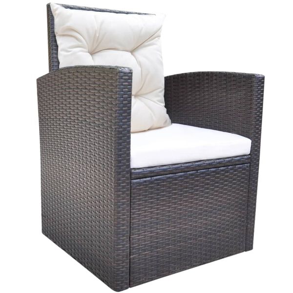 vidaXL 6 Piece Outdoor Dining Set with Cushions Poly Rattan Brown
