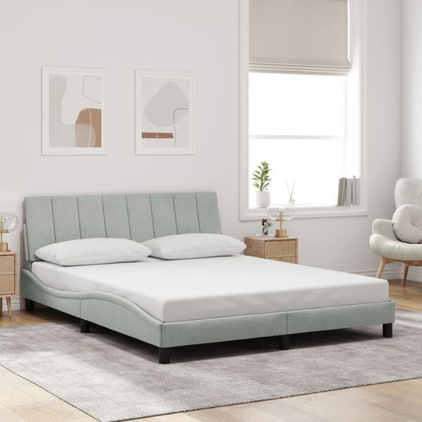 vidaXL Bed Frame with LED without Mattress "Hanko" Light Grey 152x203 cm Velvet