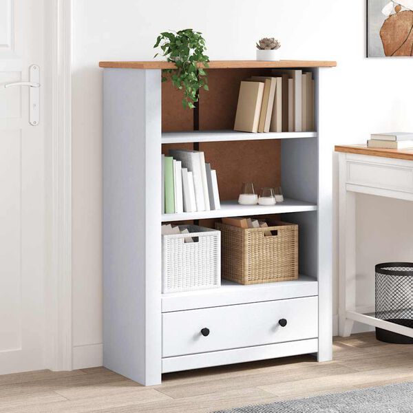 vidaXL Bookcase White 80x35x110 cm Solid Pine Wood Panama Range