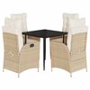 vidaXL 5 Piece Garden Dining Set with Cushions Beige Poly Rattan