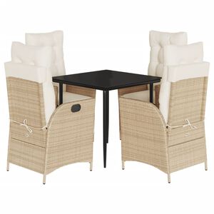 vidaXL 5 Piece Garden Dining Set with Cushions Beige Poly Rattan