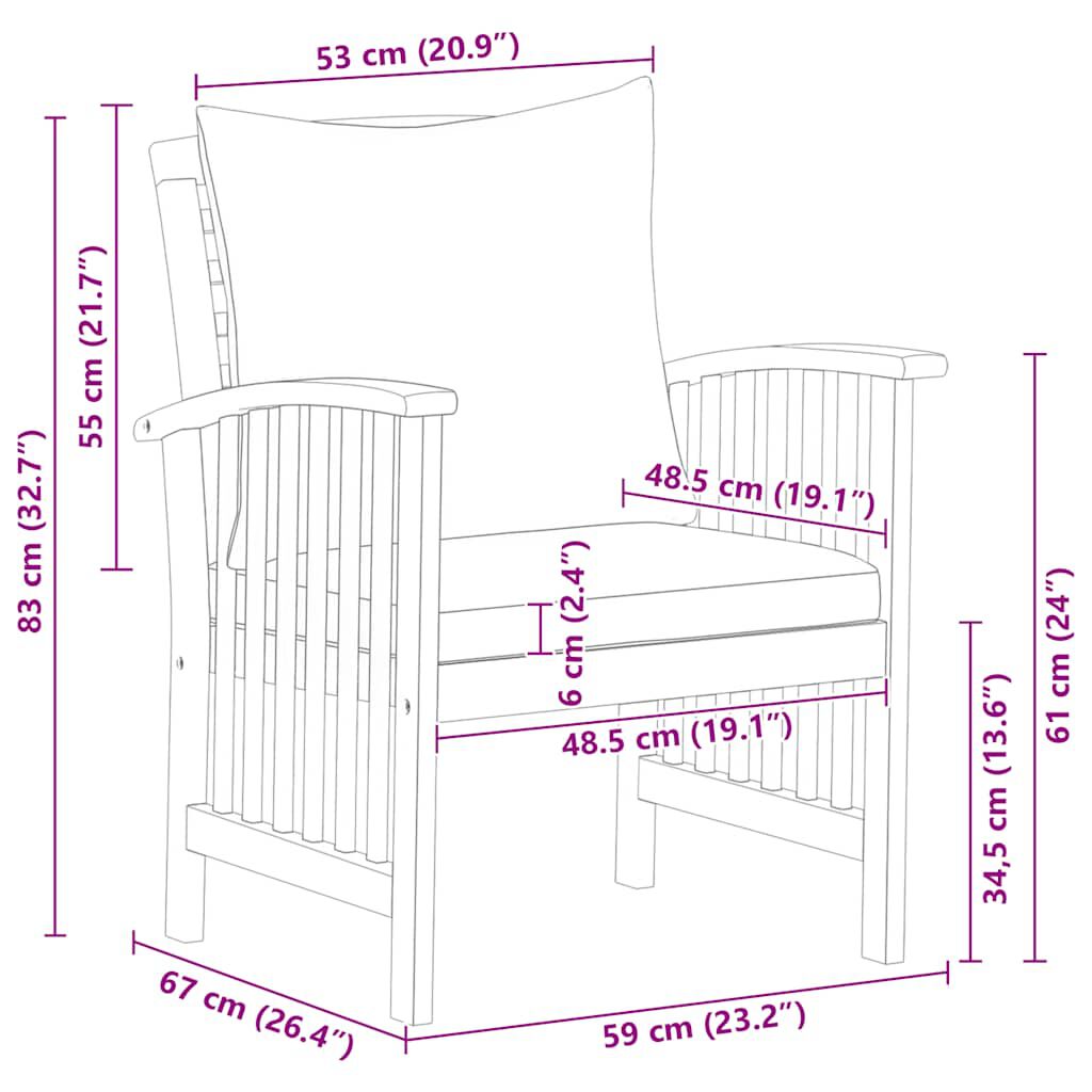 vidaXL Garden Chairs with Cushions 2 pcs Solid Acacia Wood