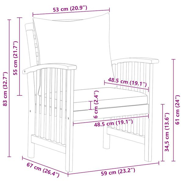 vidaXL Garden Chairs with Cushions 2 pcs Solid Acacia Wood