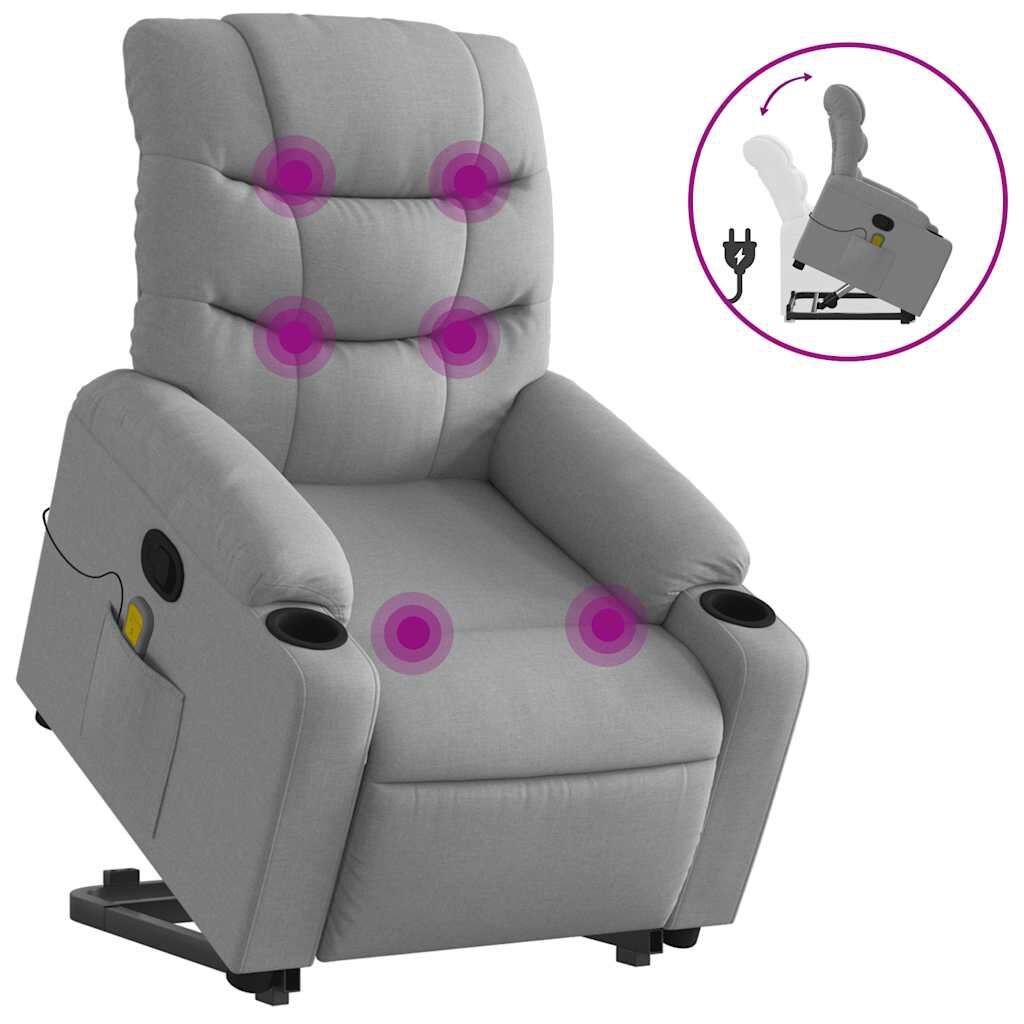 vidaXL Stand up Massage Recliner Chair Light Grey Fabric