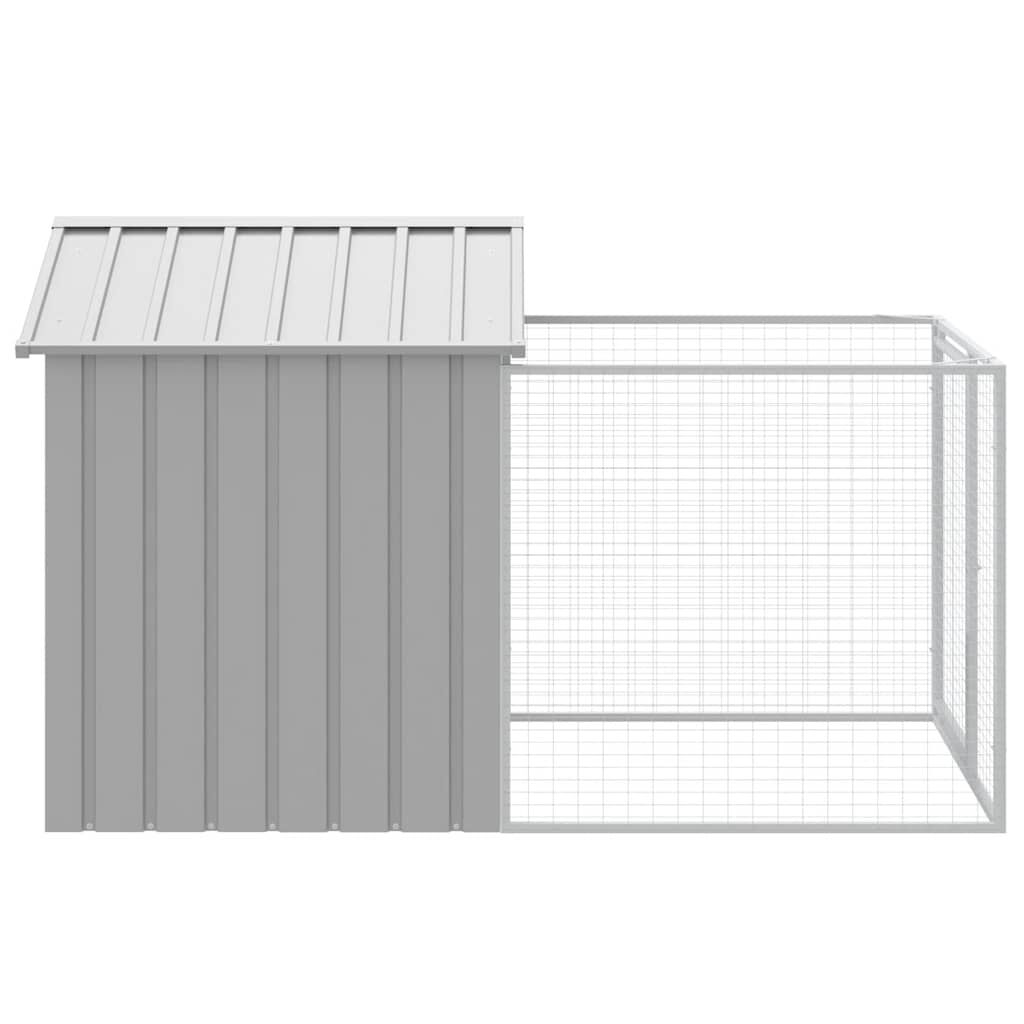 vidaXL Dog House with Run Light Grey 117x201x123 cm Galvanised Steel