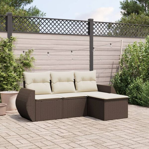 vidaXL 4 Piece Garden Sofa Set with Cushions Brown Poly Rattan
