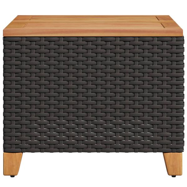 vidaXL Garden Table Black 45x45x37 cm Poly Rattan Acacia Wood