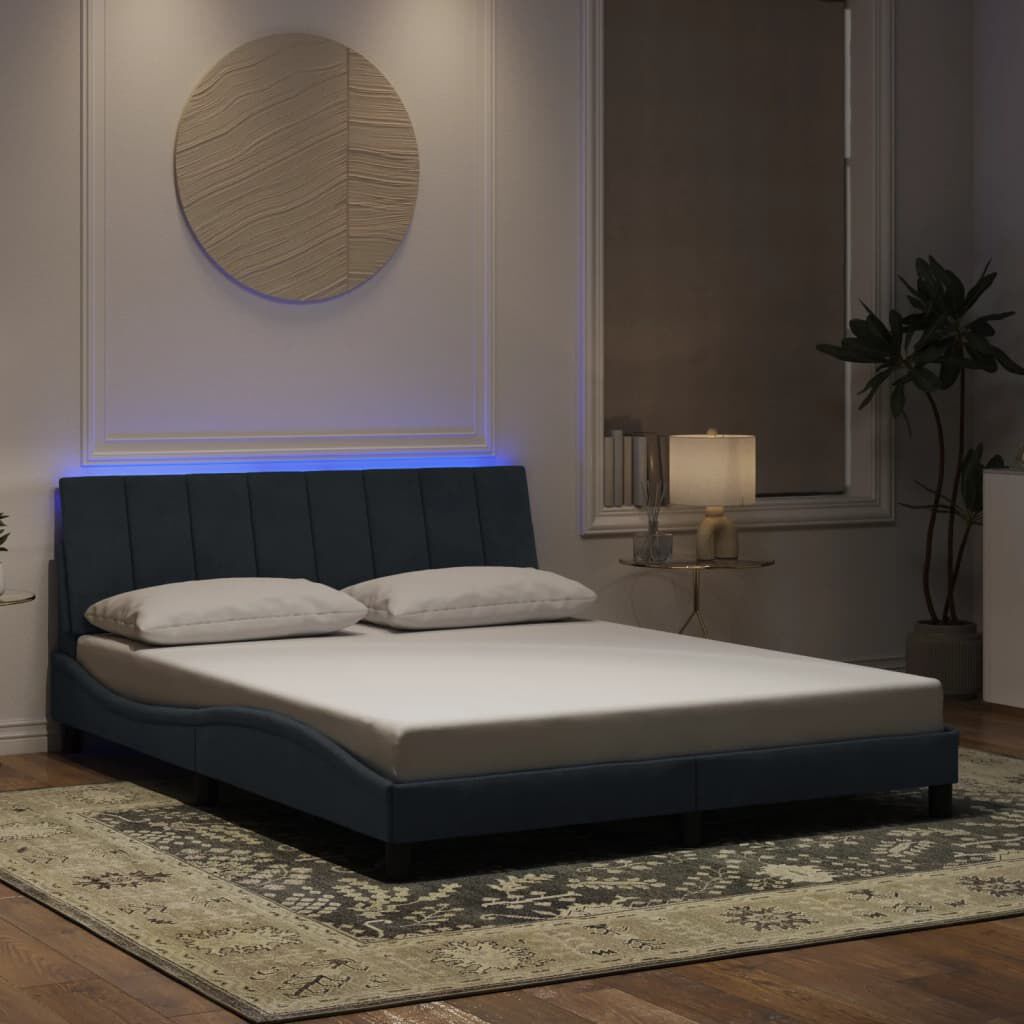 vidaXL Bed Frame with LED without Mattress Dark Grey 152x203 cm Queen Velvet