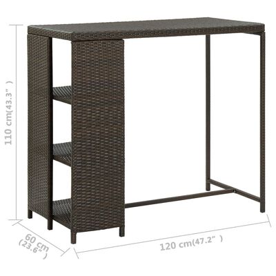 vidaXL Bar Table with Storage Rack Brown 120x60x110 cm Poly Rattan