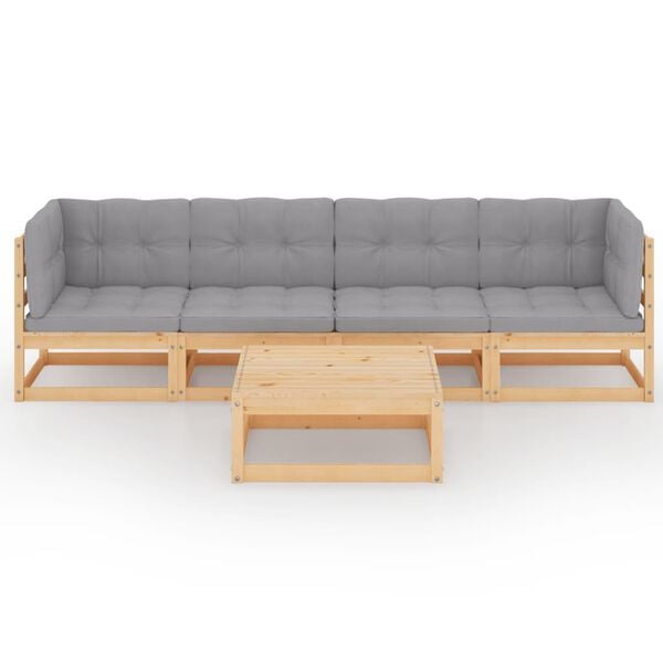 vidaXL 5 Piece Garden Lounge Set with Cushions Solid Pinewood
