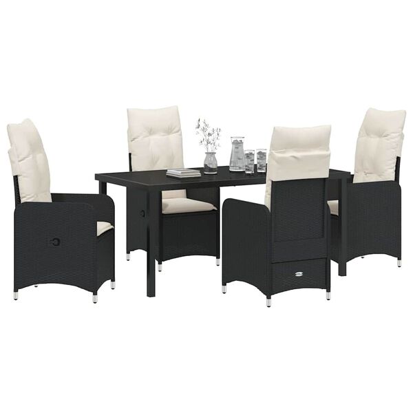vidaXL Garden Dining Set with Cushion 5 pcs Black Poly Rattan