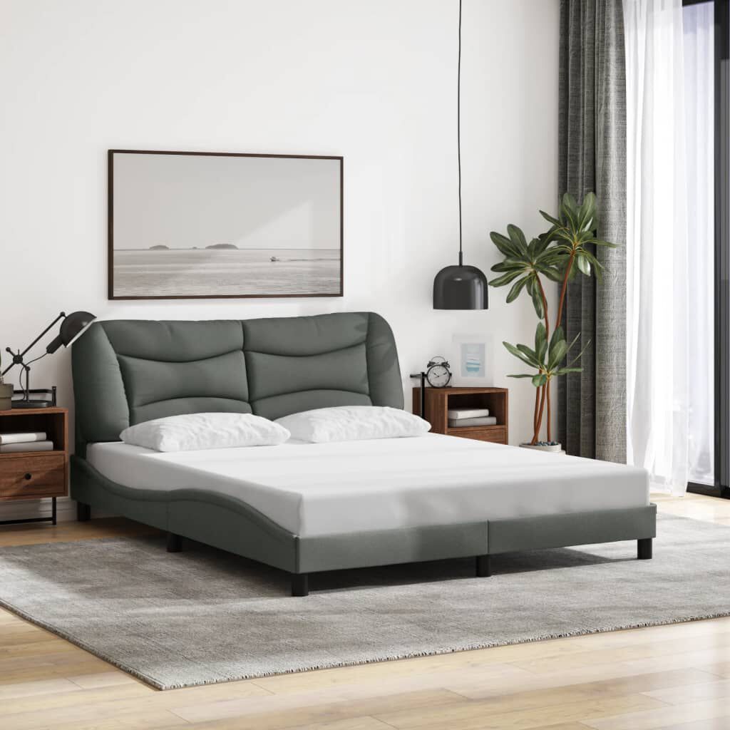 vidaXL Bed Frame with LED without Mattress Dark Grey 152x203 cm Queen Fabric