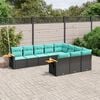 vidaXL 10 Piece Garden Sofa Set with Cushions Black Poly Rattan