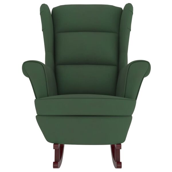 vidaXL Rocking Chair with Solid Wood Rubber Legs Dark Green Velvet