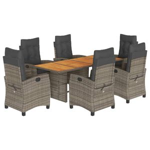 vidaXL 7 Piece Garden Dining Set with Cushions Grey Poly Rattan