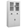 vidaXL Office Cabinet Light Grey 90x40x180 cm Steel and Tempered Glass