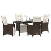 vidaXL Garden Dining Set with Cushion 5 pcs Brown Poly Rattan
