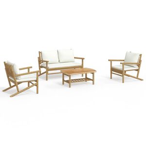 vidaXL 4 Piece Garden Lounge Set with Cream White Cushions Bamboo