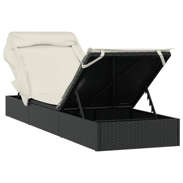 vidaXL Sunbed with Foldable Roof Black 213x63x97 cm Poly Rattan