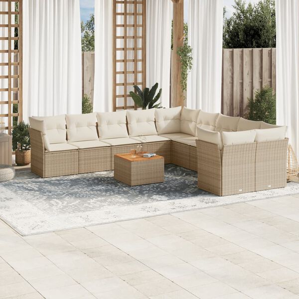 vidaXL 11 Piece Garden Sofa Set with Cushions Beige Poly Rattan