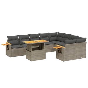 vidaXL 10 Piece Garden Sofa Set with Cushions Grey Poly Rattan