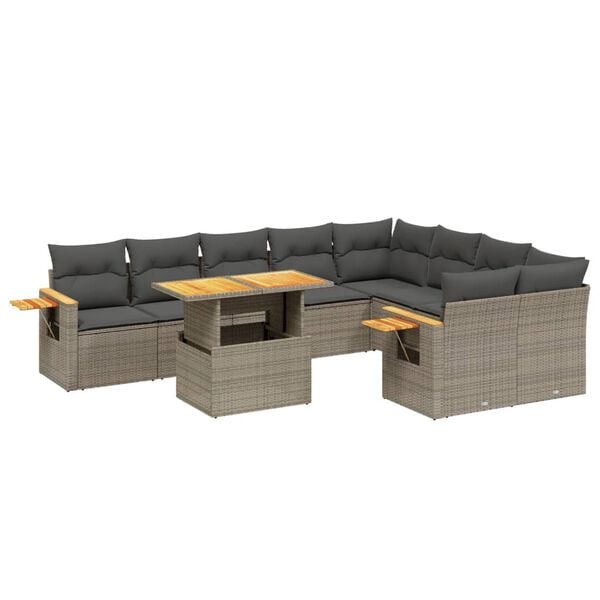 vidaXL 10 Piece Garden Sofa Set with Cushions Grey Poly Rattan
