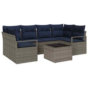 vidaXL Sofa Set 7 pcs Grey and Blue Poly Rattan