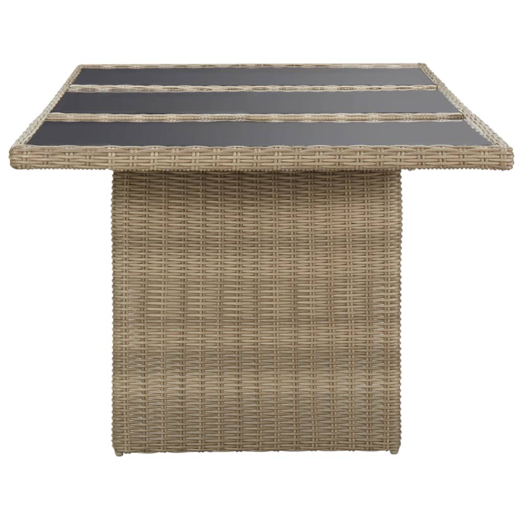 vidaXL Garden Dining Table Brown 200x100x74 cm Glass and Poly Rattan