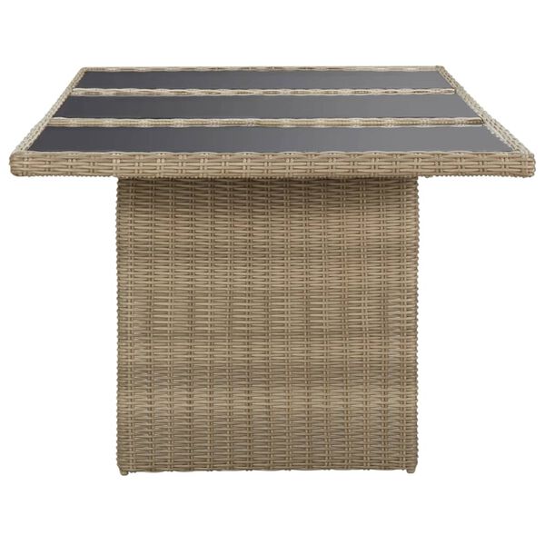 vidaXL Garden Dining Table Brown 200x100x74 cm Glass and Poly Rattan