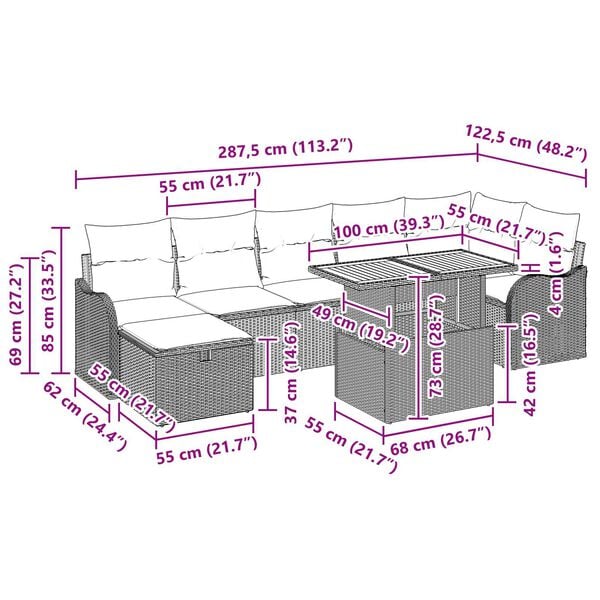 vidaXL 8 Piece Garden Sofa Set with Cushions Grey Poly Rattan