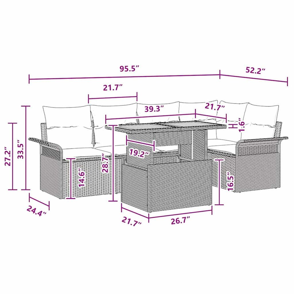 vidaXL Garden Sofa Set 6 pcs Grey and navy blue 100 x 55 x 73 cm