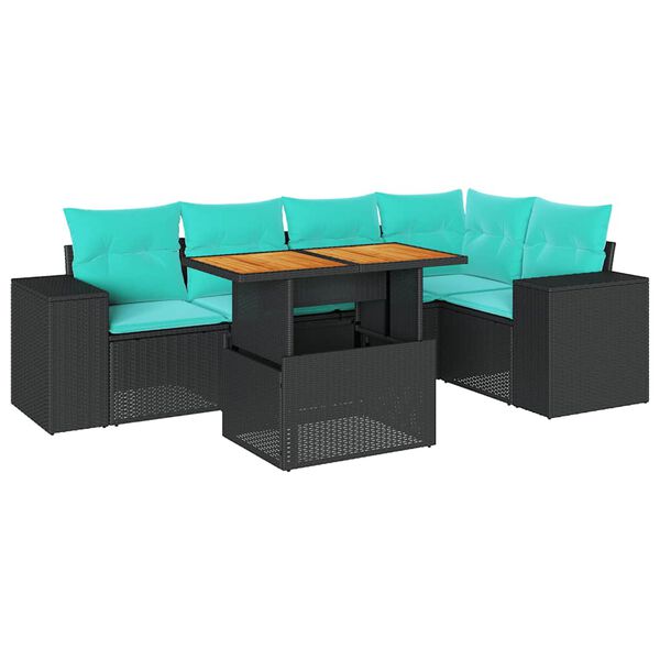 vidaXL 6 Piece Garden Sofa Set with Cushions Black Poly Rattan