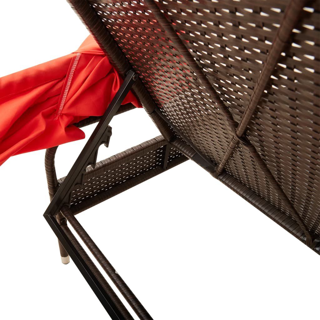 vidaXL Sun Loungers 2 pcs with Canopies and Table Brown Poly Rattan