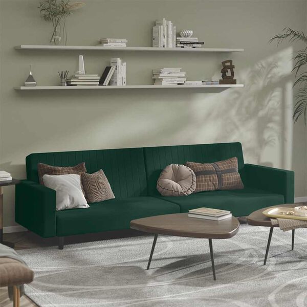 vidaXL 2-Seater Sofa Bed Dark Green Velvet