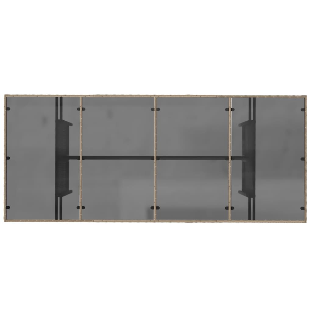 vidaXL Garden Table with Glass Top Beige 190x80x75 cm Poly Rattan