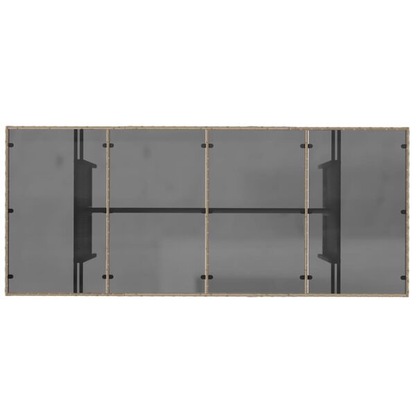 vidaXL Garden Table with Glass Top Beige 190x80x75 cm Poly Rattan