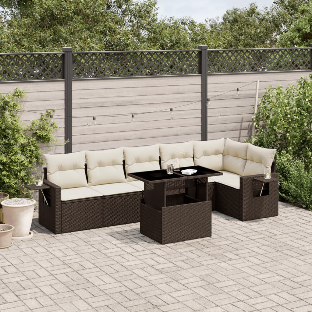vidaXL 7 Piece Garden Sofa Set with Cushions Brown Poly Rattan